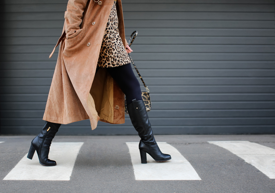 Fashionable Woman Wearing Knee-high Boots with Heels 